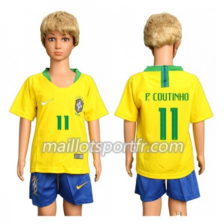 Maillot de Foot Brésil P.Coutinho 11 Enfant Domicile Coupe du monde 2018